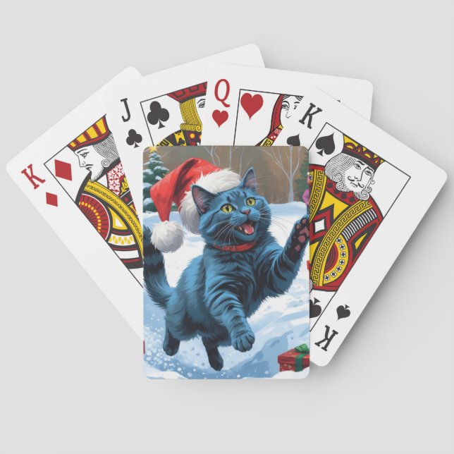 Russische blaue Katze mit Weihnachtsmütze Spielkarten (Rückseite)