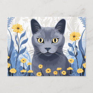 Russische Blaukatzengelbe Blumen Ankündigungspostkarte