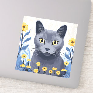 Russische Blaukatzengelbe Blumen Aufkleber
