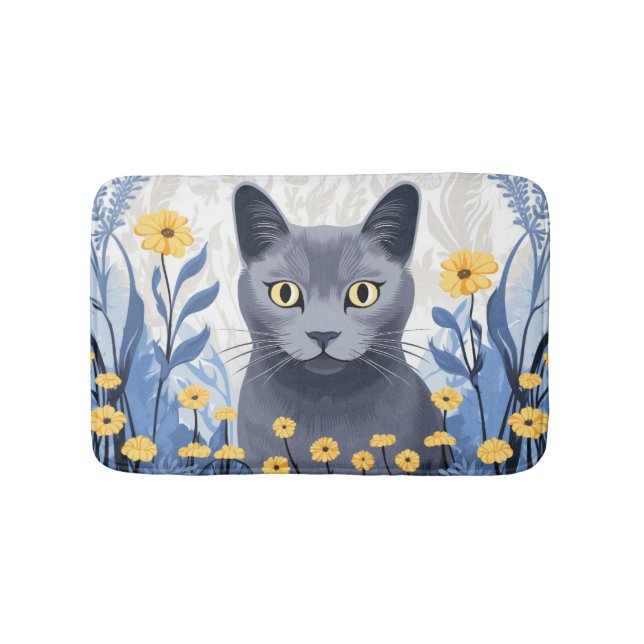 Russische Blaukatzengelbe Blumen Badematte (Vorderseite)
