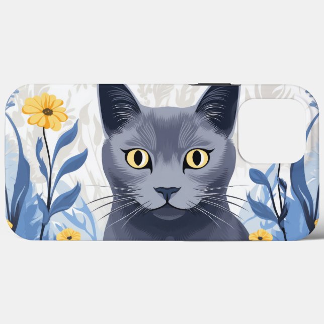 Russische Blaukatzengelbe Blumen Case-Mate iPhone Hülle (Rückseite (Horizontal))