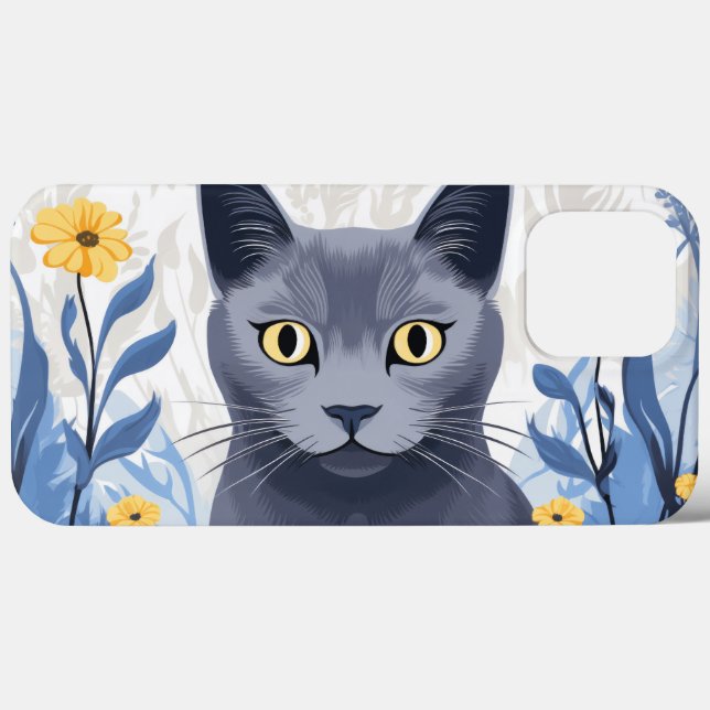 Russische Blaukatzengelbe Blumen Case-Mate iPhone Hülle (Rückseite (Horizontal))