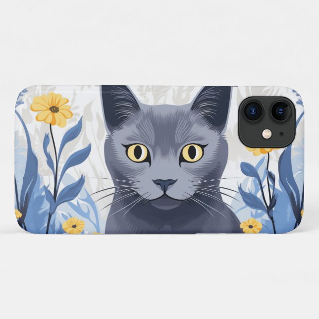 Russische Blaukatzengelbe Blumen Case-Mate iPhone Hülle (Rückseite (Horizontal))