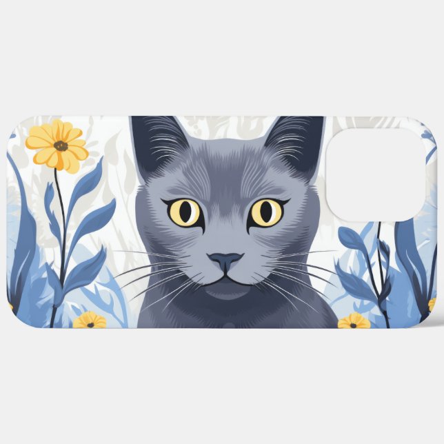 Russische Blaukatzengelbe Blumen Case-Mate iPhone Hülle (Hinten (horizontal))