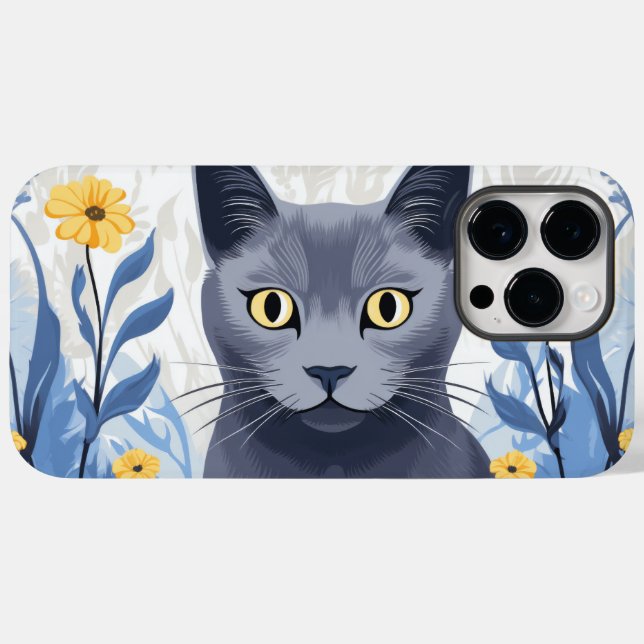 Russische Blaukatzengelbe Blumen Case-Mate iPhone Hülle (Rückseite (Horizontal))