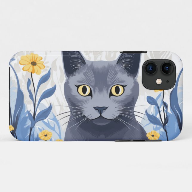 Russische Blaukatzengelbe Blumen Case-Mate iPhone Hülle (Rückseite (Horizontal))