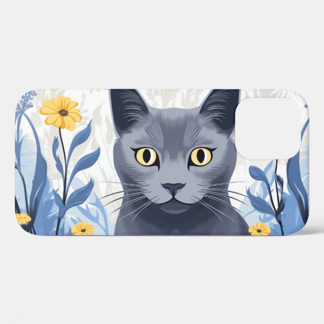 Russische Blaukatzengelbe Blumen Case-Mate iPhone Hülle (Rückseite (Horizontal))