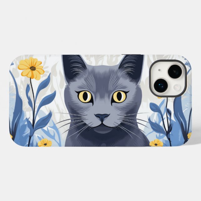 Russische Blaukatzengelbe Blumen Case-Mate iPhone Hülle (Rückseite (Horizontal))