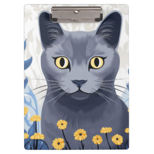 Russische Blaukatzengelbe Blumen Klemmbrett