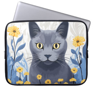 Russische Blaukatzengelbe Blumen Laptopschutzhülle