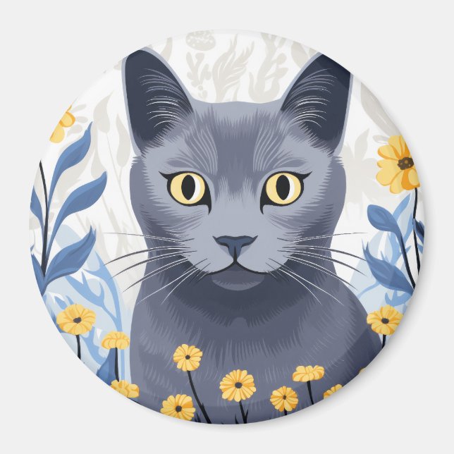 Russische Blaukatzengelbe Blumen Magnet (Vorne)