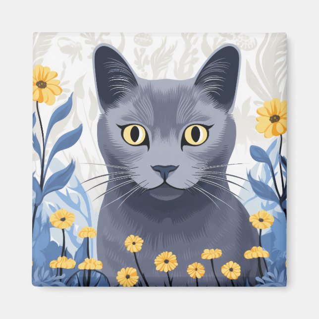 Russische Blaukatzengelbe Blumen Magnet (Vorne)