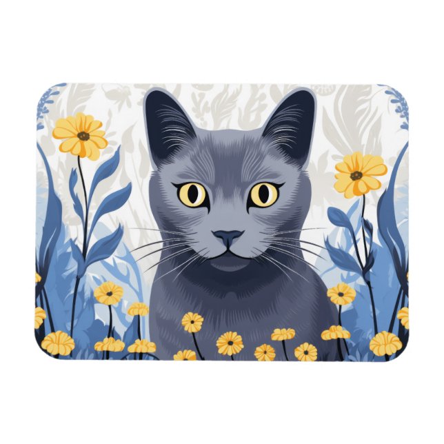 Russische Blaukatzengelbe Blumen Magnet (Horizontal)