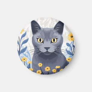 Russische Blaukatzengelbe Blumen Magnet