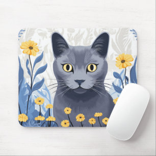 Russische Blaukatzengelbe Blumen Mousepad