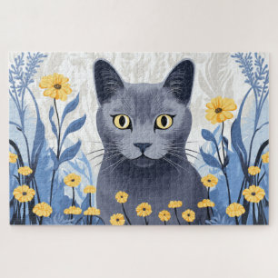 Russische Blaukatzengelbe Blumen Puzzle