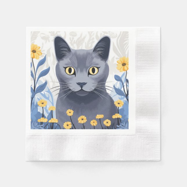 Russische Blaukatzengelbe Blumen Serviette (Vorderseite)