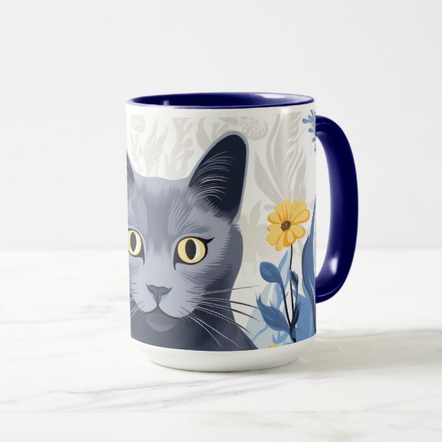 Russische Blaukatzengelbe Blumen Tasse (VorderseiteRechts)