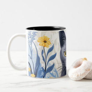 Russische Blaukatzengelbe Blumen Zweifarbige Tasse