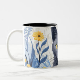 Russische Blaukatzengelbe Blumen Zweifarbige Tasse