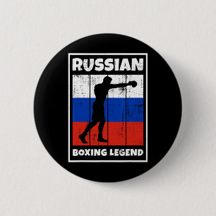 Russische Boxlegende mit Flagge für Russland Boxer Button