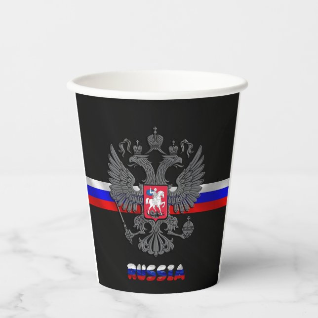 Russische Fahnenwappen Pappbecher (Vorderseite)