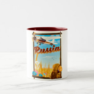 Russische Farm Landschaften Cartoon Reiseplakat Zweifarbige Tasse