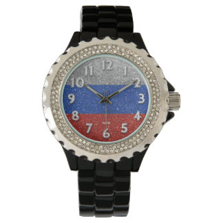 Russische Flagge Russlands Bling Glitzer Mode Armbanduhr