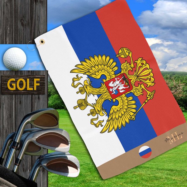 Russische Flagge und Russland mit Monogramm Golfha Golfhandtuch (Von Creator hochgeladen)