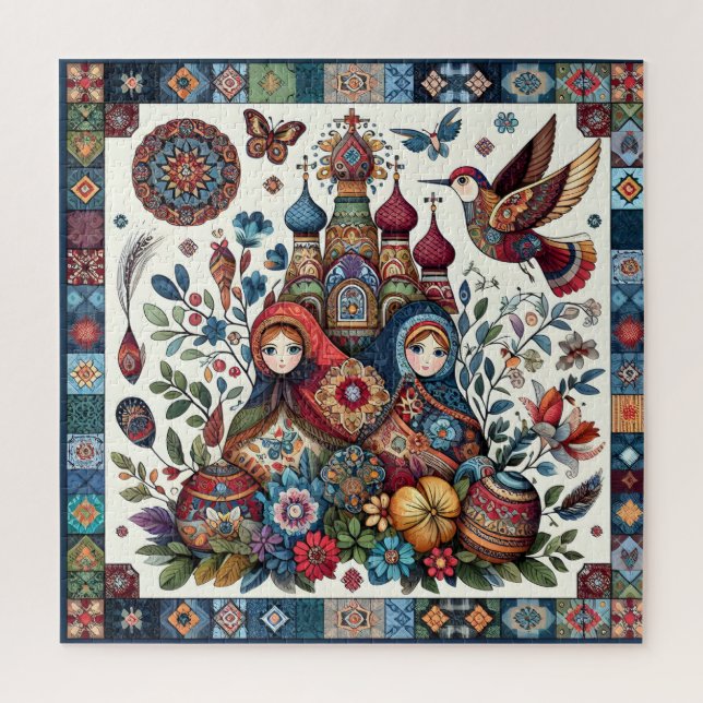Russische Folklore Matryoshka Boho Chic Floral Puzzle (Vertikal)