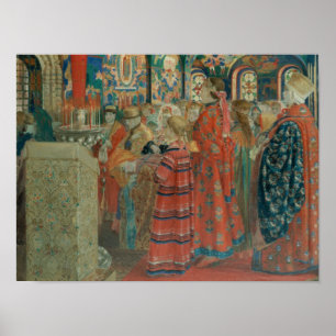 Russische Frauen in der Kirche im siebzehnten Jahr Poster