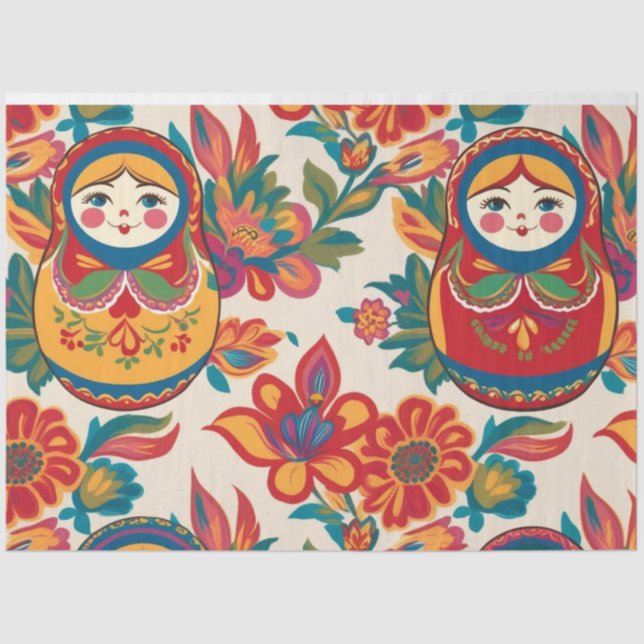 Russische Matryoshka Nesting Dolls floral Decoupag Seidenpapier (Vorderseite)