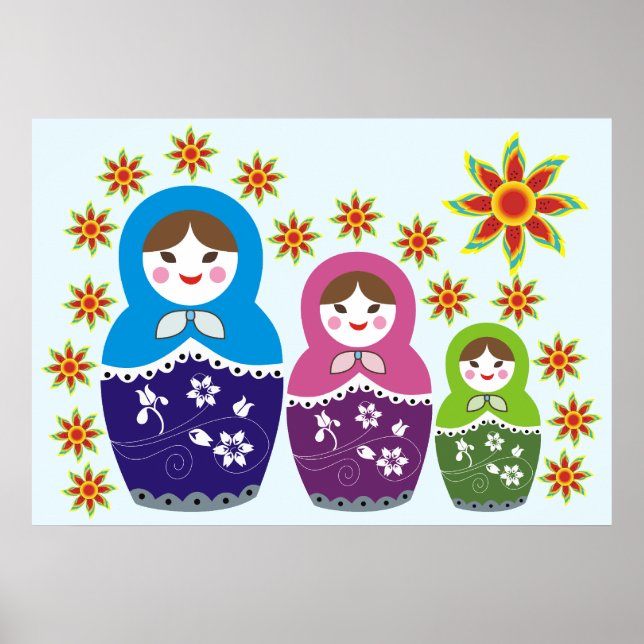 Russische Matryoshka-Puppe in Sonnenblumen Poster (Vorne)