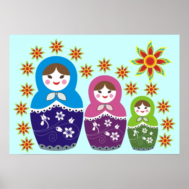 Russische Matryoshka-Puppe in Sonnenblumen Poster (Vorne)