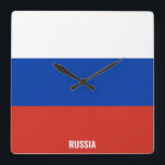 Russische Nationalflagge Patriotisch Quadratische Wanduhr<br><div class="desc">Russland National Flag Patriotic Square Wall Uhr mit der Landesflagge in den nationalen Farben gedruckt über die Uhr. Der Name des Landes ist in das Design am unteren Rand des Bildes eingebunden. Text ist vollständig anpassbar mit "Anpassen!" Eigenschaft. Dieses charmante Design ist das atemberaubende Geschenk und das großartige Stück an...</div>