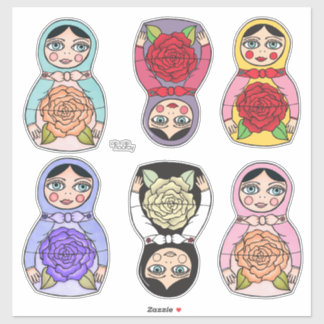 Russische Nesting Matryoshka-Puppen Illustriert Aufkleber