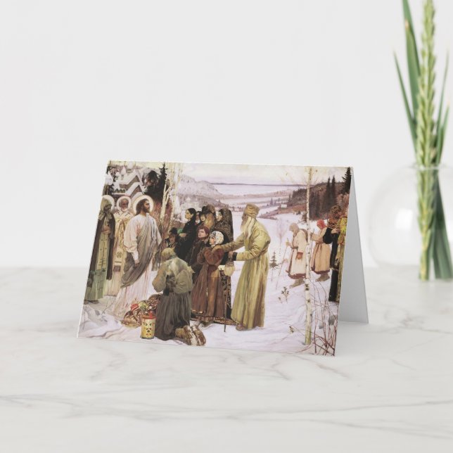 Russische Priester und Bauern beten Jesus Karte (Vorderseite)