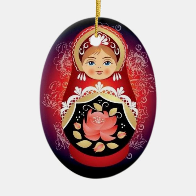 Russische Puppen-Weihnachtsverzierung - "Natalya " Keramik Ornament (Vorne)