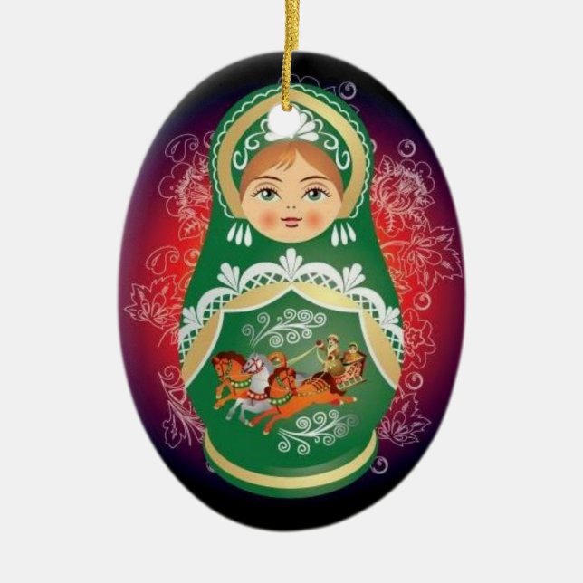 Russische Puppen-Weihnachtsverzierung - "Olga " Keramikornament (Vorne)