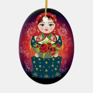 Russische Puppen-Weihnachtsverzierung - "Sophia " Keramik Ornament