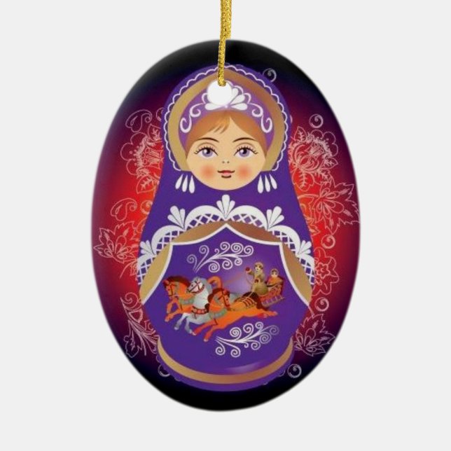 Russische Puppen-Weihnachtsverzierung - "Yulia " Keramik Ornament (Vorne)