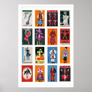 Russische Streichholzschachtel-Etiketten-Collage,  Poster