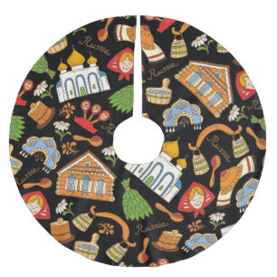 Russische Symbole: Vintages Muster. Polyester Weihnachtsbaumdecke
