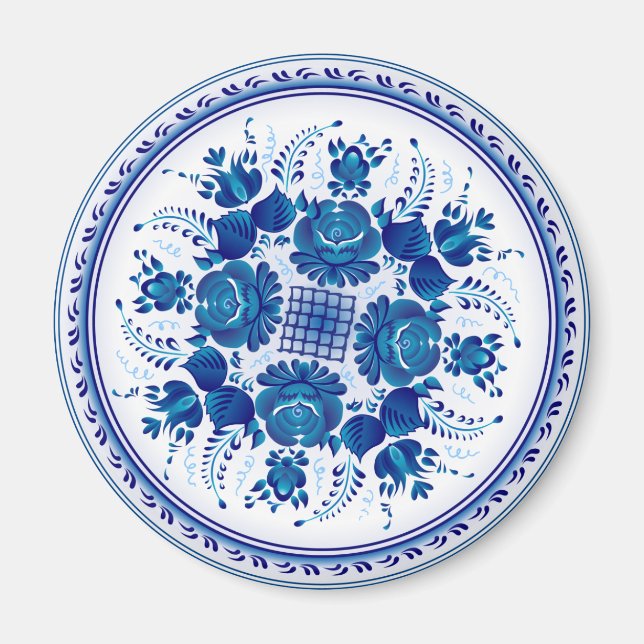 Russische Traditionsschmuck im Stil von Gzhel Magnet (Vorne)