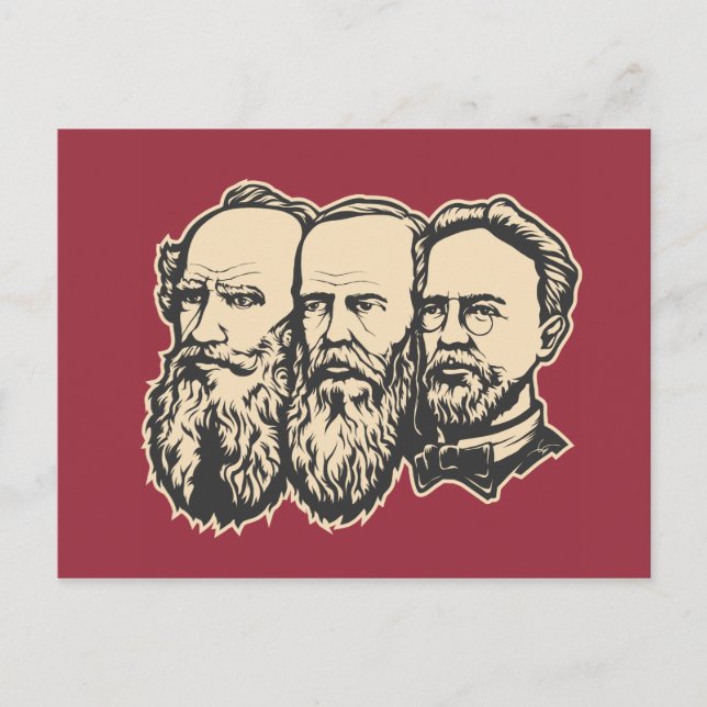 Russische Troika: Tolstoi, Dostojewski, Tschechow Postkarte (Vorderseite)