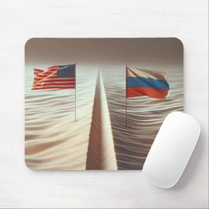 Russische und amerikanische Flagge in Sand Mousepad
