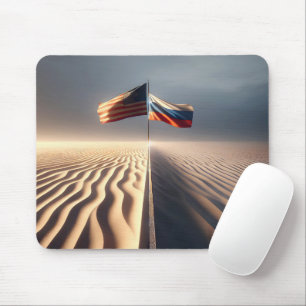 Russische und amerikanische Flagge in Sand Mousepad