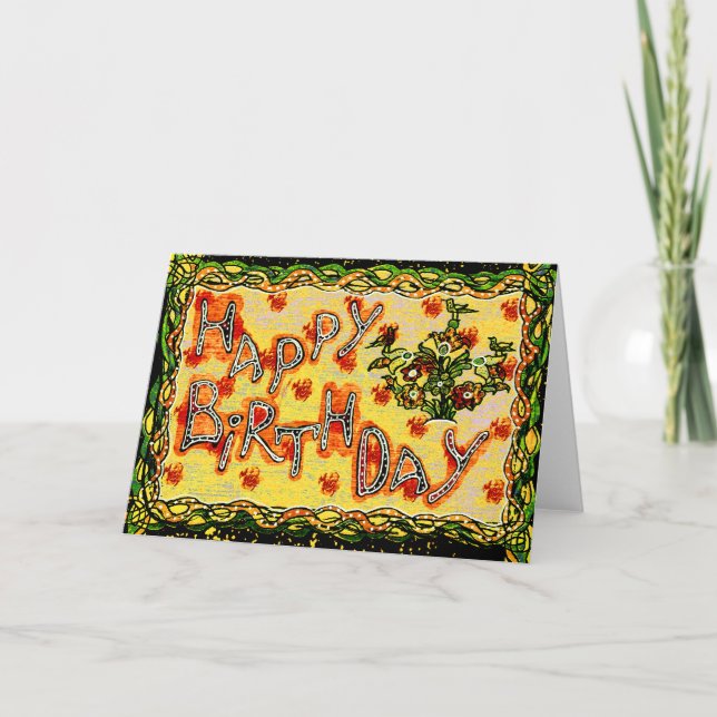 Russische Volkskunst Happy Birthday Karte (Vorderseite)