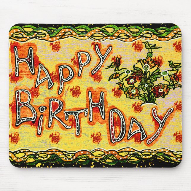 Russische Volkskunst Happy Birthday Mousepad (Vorne)