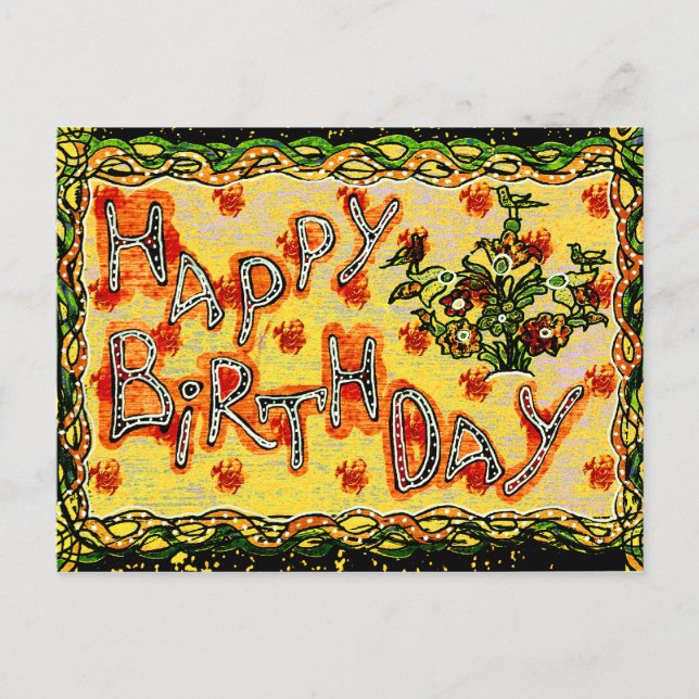 Russische Volkskunst Happy Birthday Postkarte (Vorderseite)